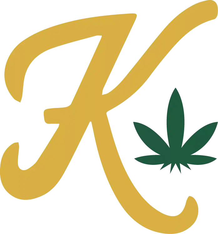 Stylised cannabis leaf with a bold 'K' emblem for KingstonePharms.