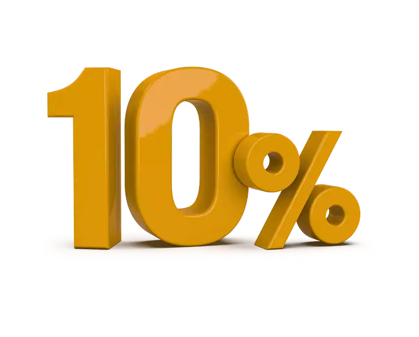 Image showing a bold 10% discount promotion in gold.