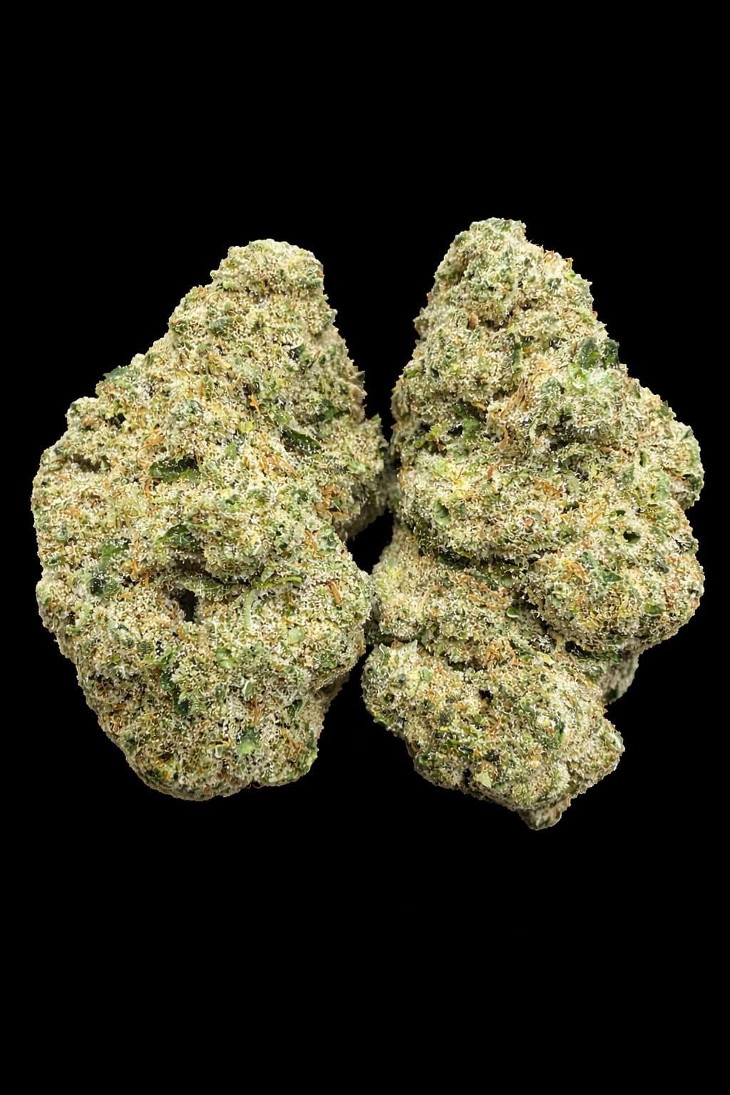 Close-up of high-quality cannabis buds with trichomes on a black background, emphasising potency and freshness.