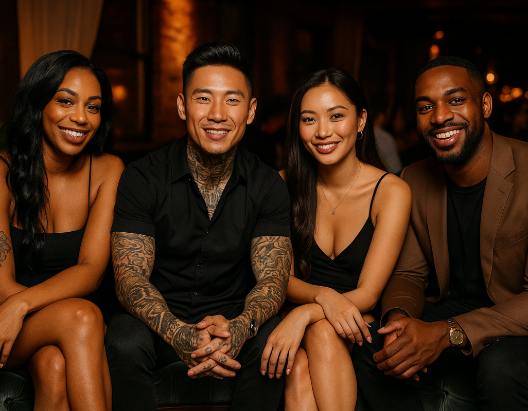 in the club sitting mixed race in the club sitting mixed race